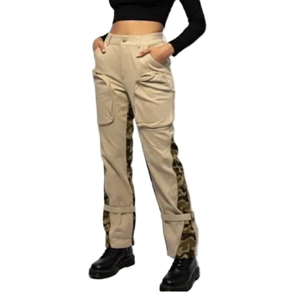 Chicaways Pants - Chicways Beige Army Camo Print Trousers Size Small Women’s Stylish Casual Pants